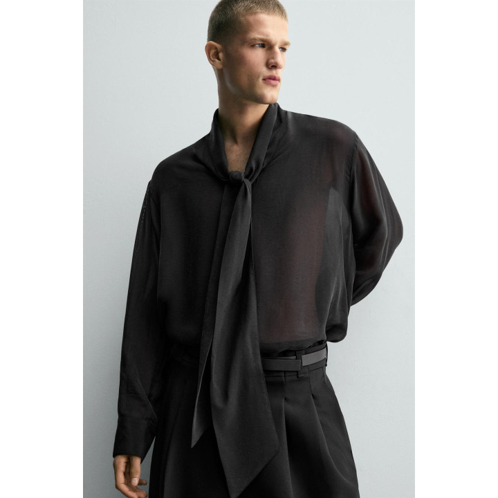 ПОЛУПРОЗРАЧНАЯ РУБАШКА С ЗАВЯЗКАМИ