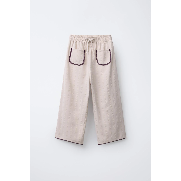 ПРЯМЫЕ БРЮКИ С ЦВЕТОЧНЫМ ПРИНТОМ И КРУЖЕВНОЙ ОТДЕЛКОЙ