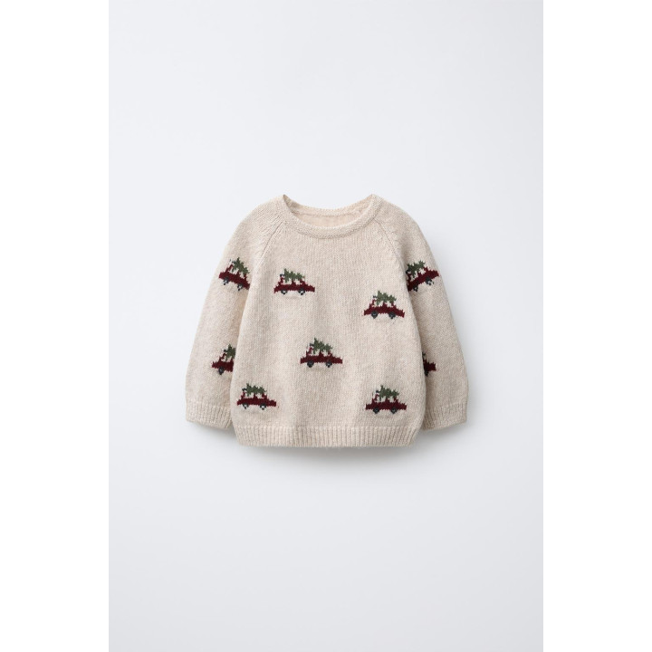 Свитер с вязаными машинами и деревьями