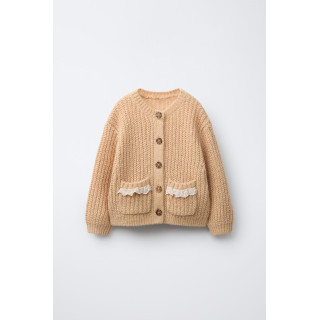 ВЯЗАНЫЙ КАРДИГАН С КРУЖЕВНЫМИ КАРМАНАМИ