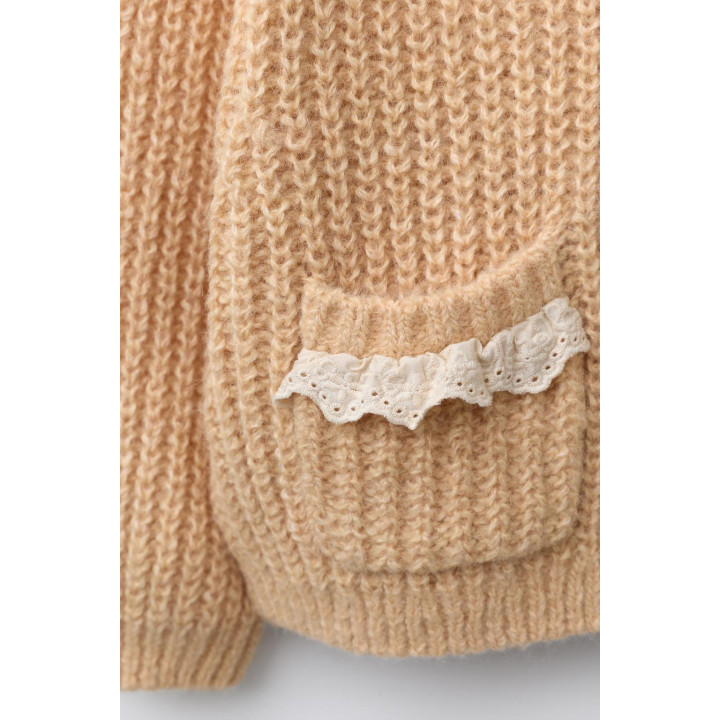 ВЯЗАНЫЙ КАРДИГАН С КРУЖЕВНЫМИ КАРМАНАМИ