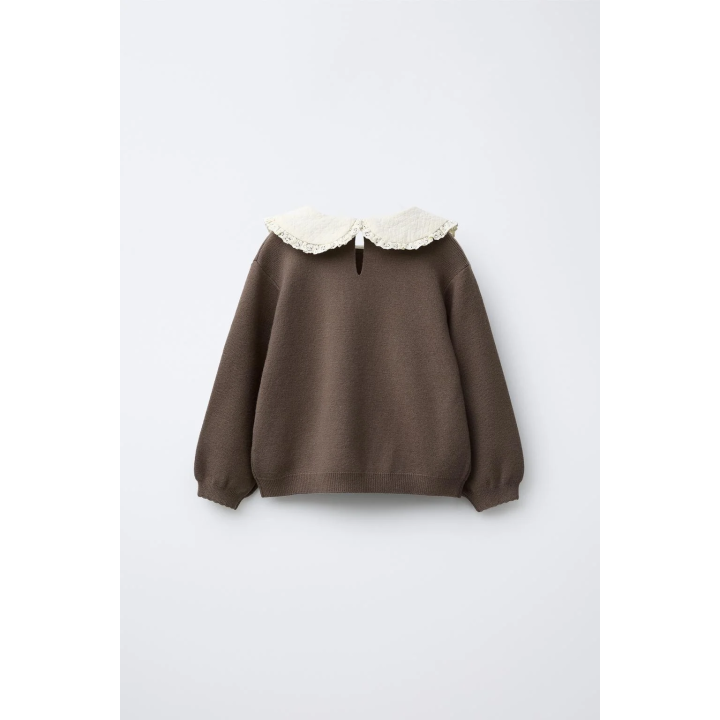 ВЯЗАНЫЙ СВИТЕР С ВОРОТНИКОМ-БАНТОМ И ЦВЕТАМИ