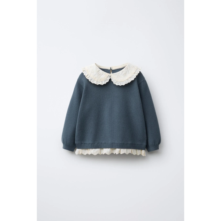 СВИТЕР С КРУЖЕВОМ И ВЫШИВКОЙ