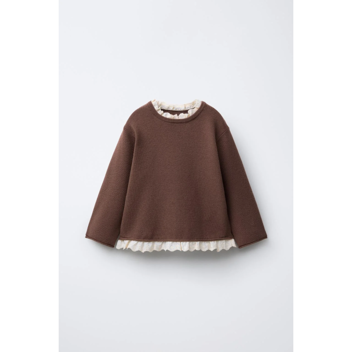 СВИТЕР С КРУЖЕВОМ И ВЫШИВКОЙ