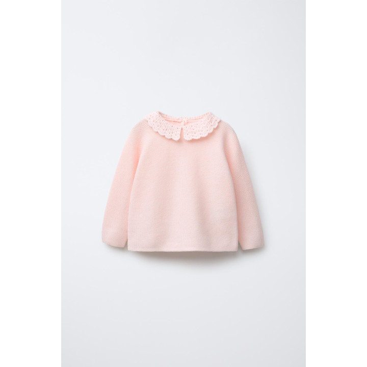 СВИТЕР ИЗ ТРИКОТАЖА С ГОРЛОВИНОЙ ИЗ КРУЖЕВА КРОШЕ