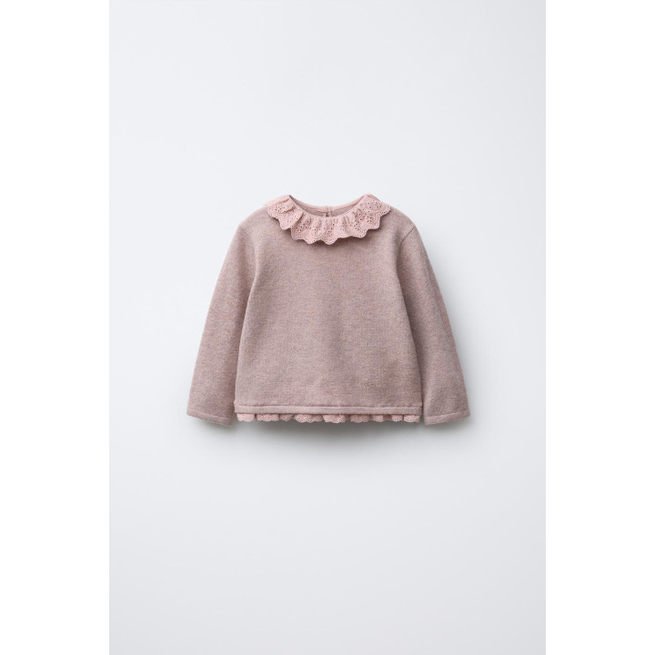 Вязанный свитер с кружевным воротником peter pan