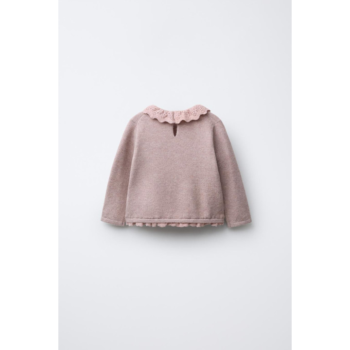 Вязанный свитер с кружевным воротником peter pan