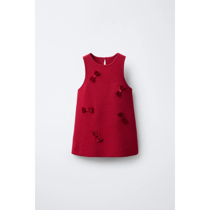 ТРИКОТАЖНОЕ ПЛАТЬЕ С БАРХАТНЫМИ БАНТАМИ