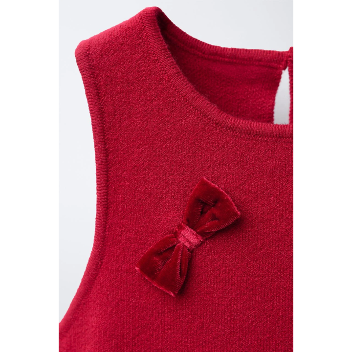 ТРИКОТАЖНОЕ ПЛАТЬЕ С БАРХАТНЫМИ БАНТАМИ