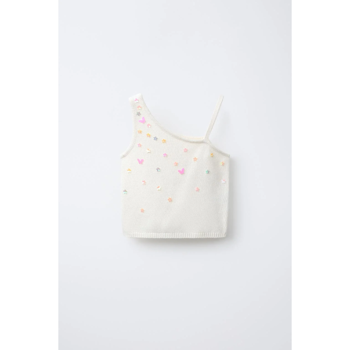 ТРИКОТАЖНЫЙ ТОП С АСИММЕТРИЧНЫМ ВЫРЕЗОМ И БУСИНАМИ