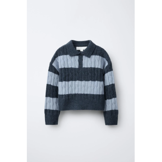 Поло свитер с косами и полосками