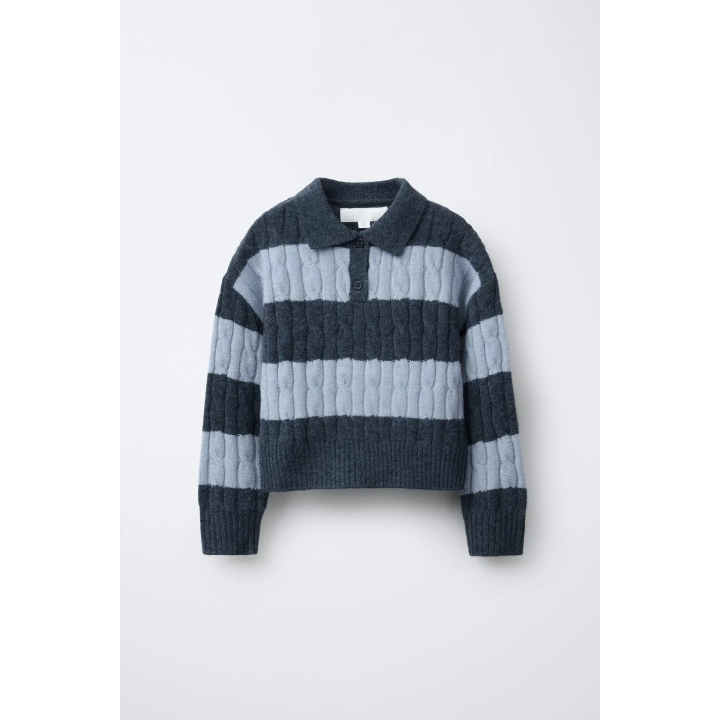 Поло свитер с косами и полосками