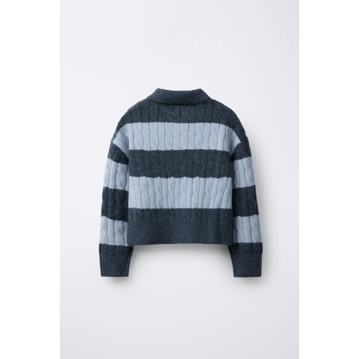 Поло свитер с косами и полосками