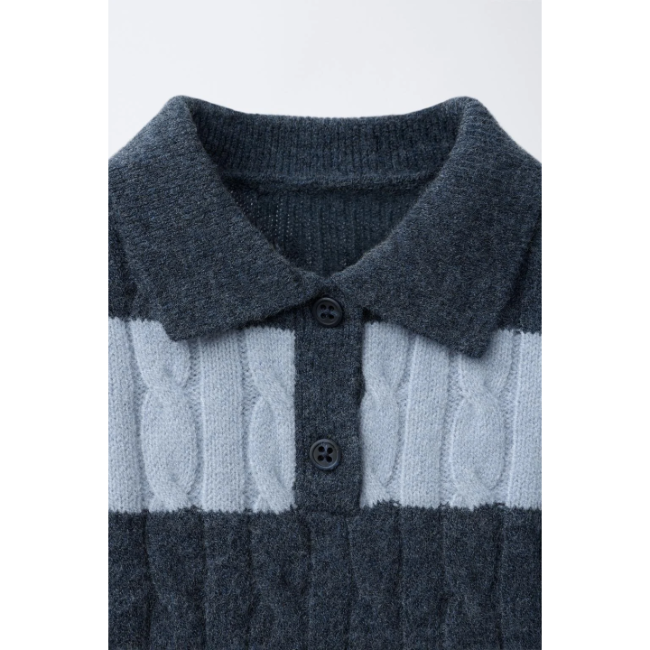 Поло свитер с косами и полосками