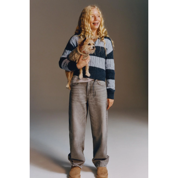 Поло свитер с косами и полосками