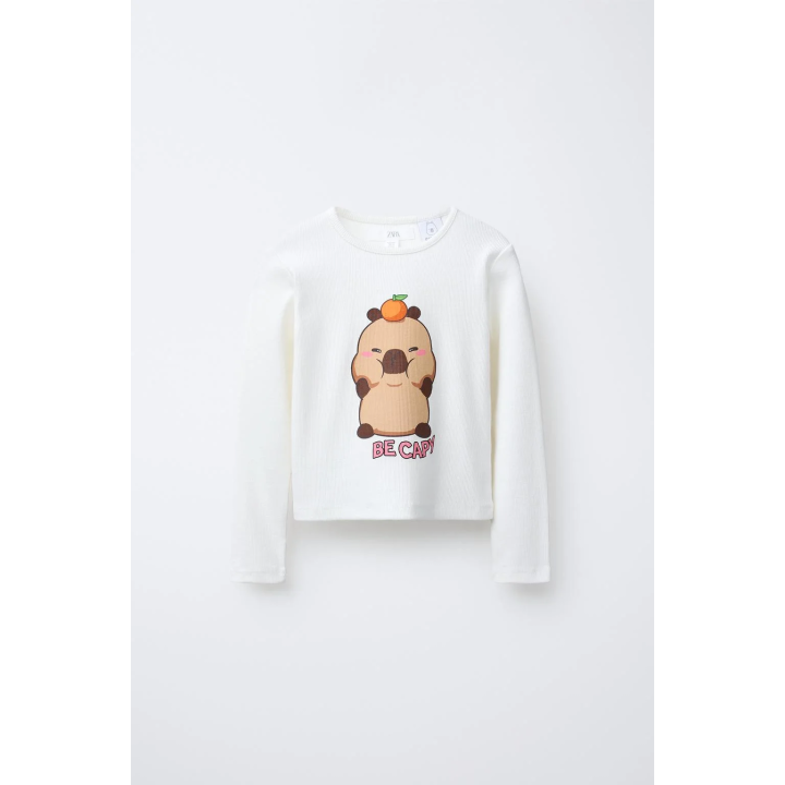 ЛОНГСЛИВ В РУБЧИК С ПРИНТОМ «КАПИБАРА CAPYFUN ©»