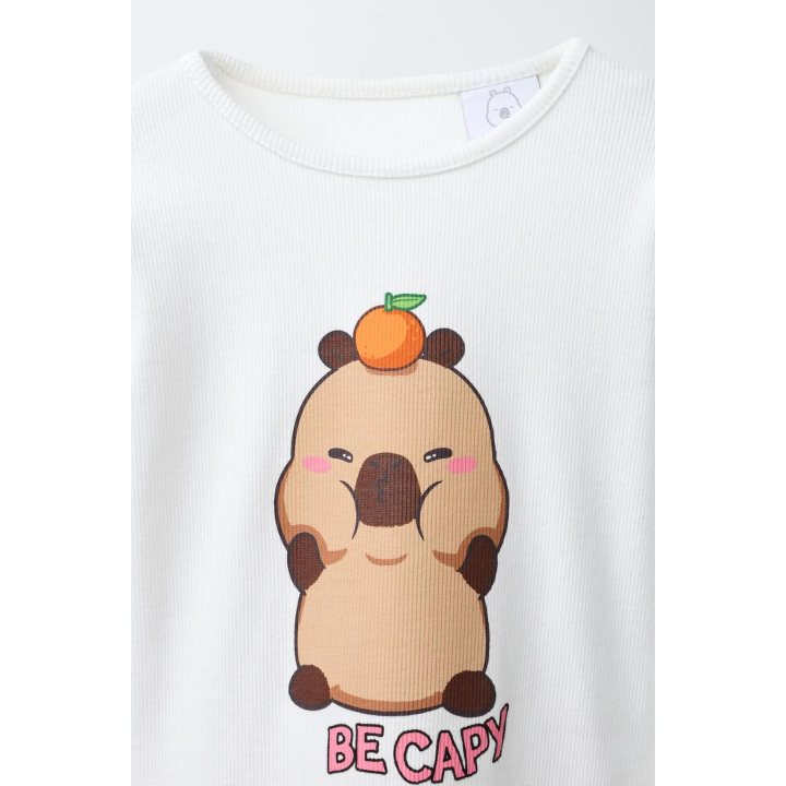 ЛОНГСЛИВ В РУБЧИК С ПРИНТОМ «КАПИБАРА CAPYFUN ©»