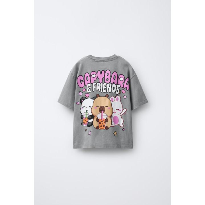 ФУТБОЛКА С ЭФФЕКТОМ ПОТЕРТОСТИ И ПРИНТОМ «КАПИБАРА CAPYFUN ©»