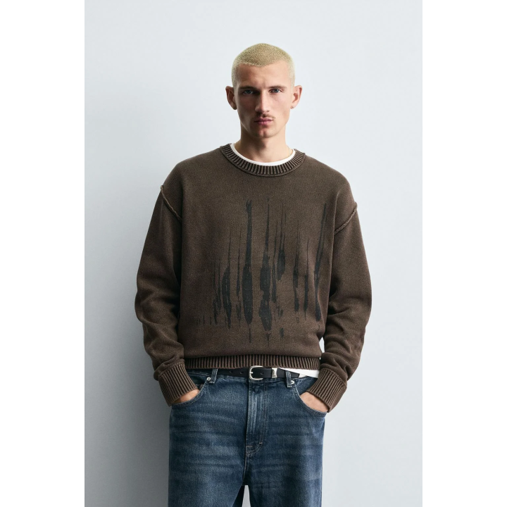 СВИТЕР С ПРИНТОМ И ЭФФЕКТОМ ПОТЕРТОСТИ