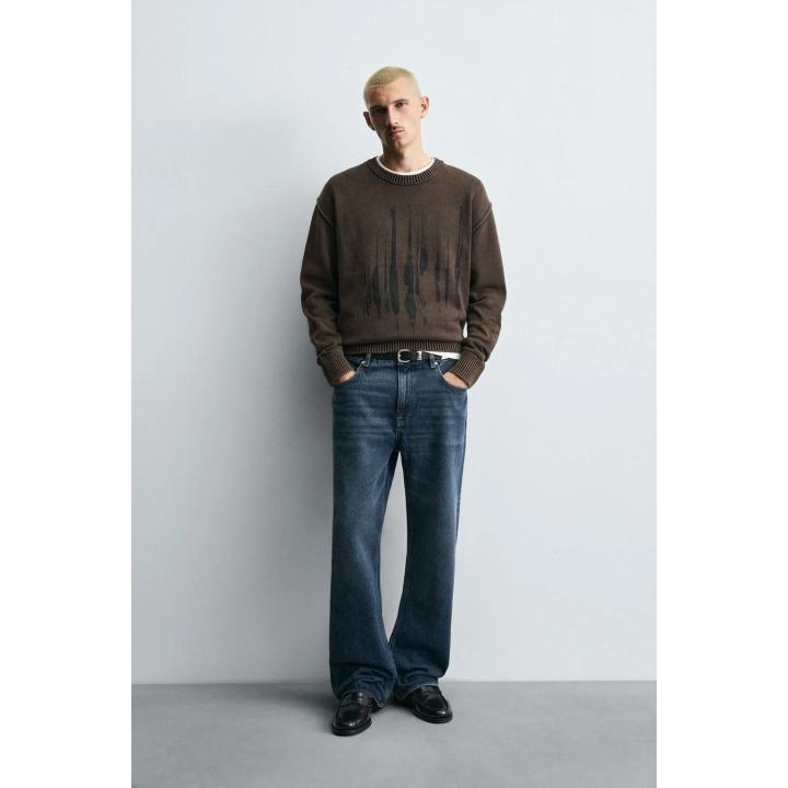 СВИТЕР С ПРИНТОМ И ЭФФЕКТОМ ПОТЕРТОСТИ