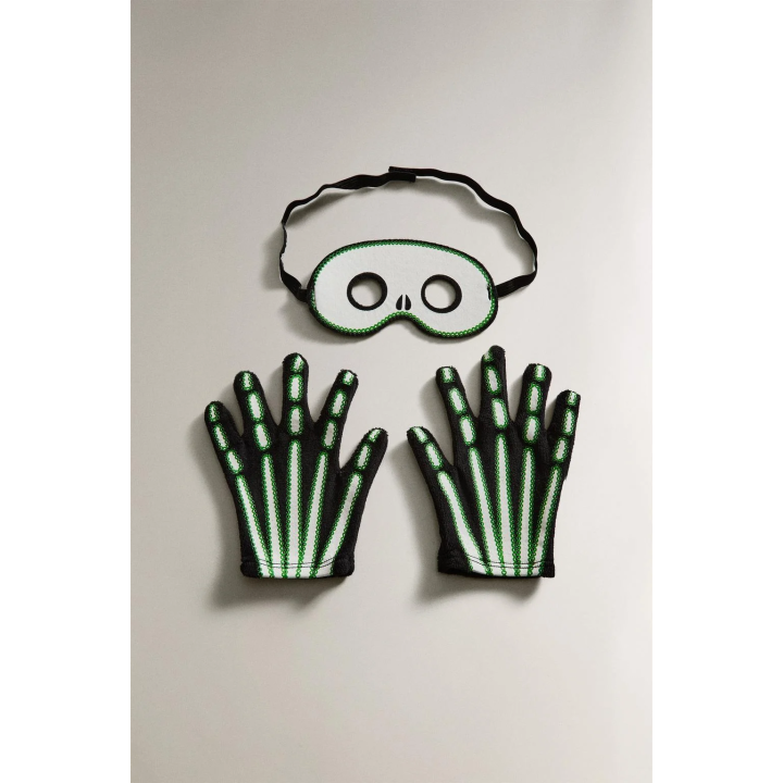 Детский костюм хэллоуин скелет с перчатками и маской на глаза