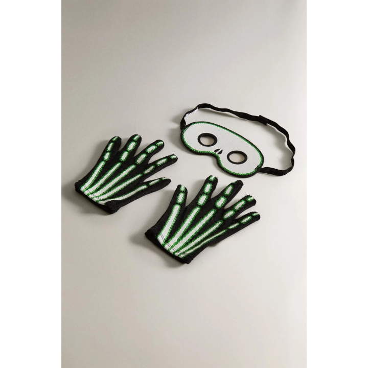 Детский костюм хэллоуин скелет с перчатками и маской на глаза