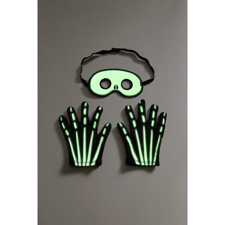 Детский костюм хэллоуин скелет с перчатками и маской на глаза