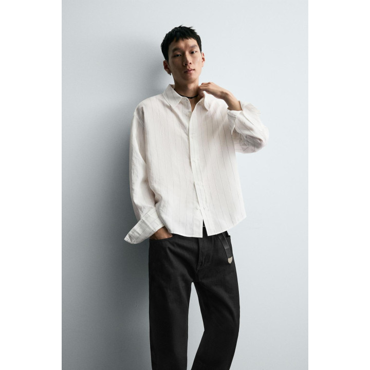 РУБАШКА СТРУЯЩЕГОСЯ ПОКРОЯ С НЕРОВНОЙ ПОЛОСКОЙ