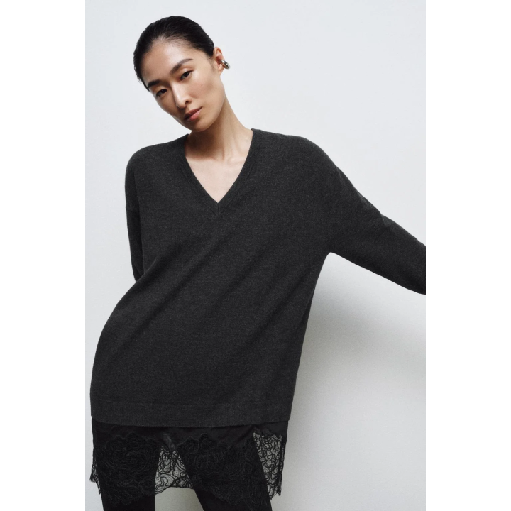 ДЛИННЫЙ СВИТЕР С КОНТРАСТНЫМ КРУЖЕВОМ