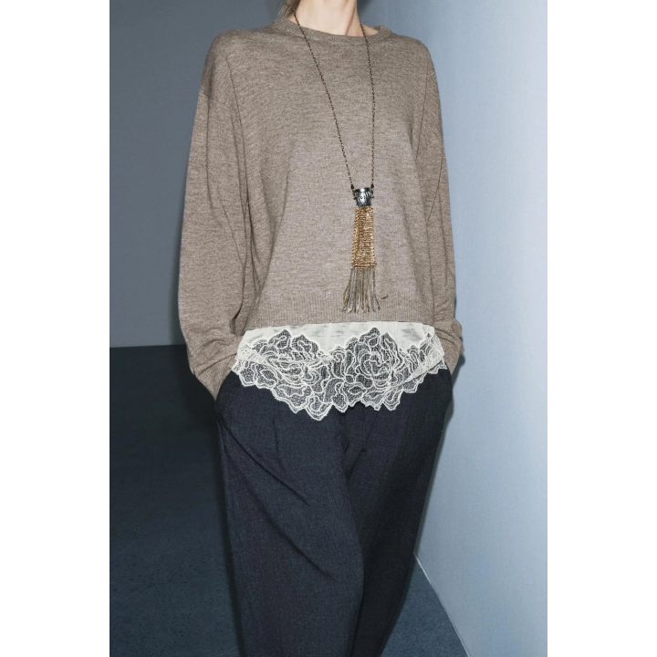 ВЯЗАНЫЙ СВИТЕР С КОМБИНИРОВАННЫМИ ДЕТАЛЯМИ