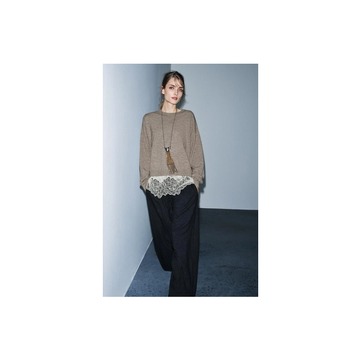 ВЯЗАНЫЙ СВИТЕР С КОМБИНИРОВАННЫМИ ДЕТАЛЯМИ