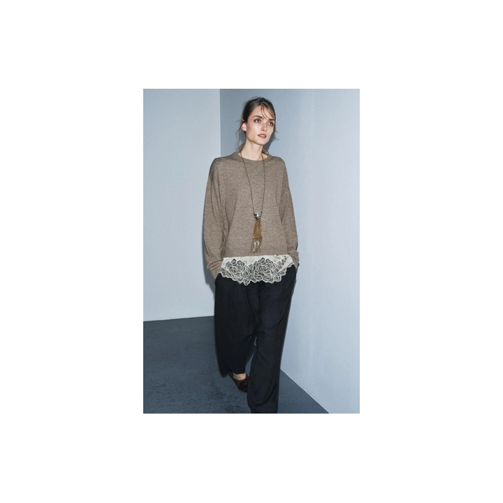 ВЯЗАНЫЙ СВИТЕР С КОМБИНИРОВАННЫМИ ДЕТАЛЯМИ