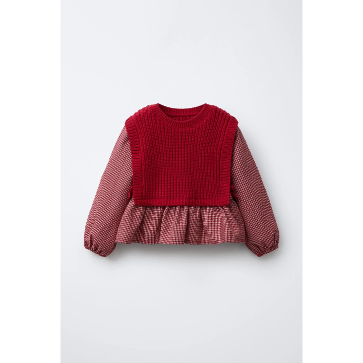 ВЯЗАНЫЙ ЖИЛЕТ ИЗ ШЕРСТИ С ВЫШИТОЙ РУБАШКОЙ