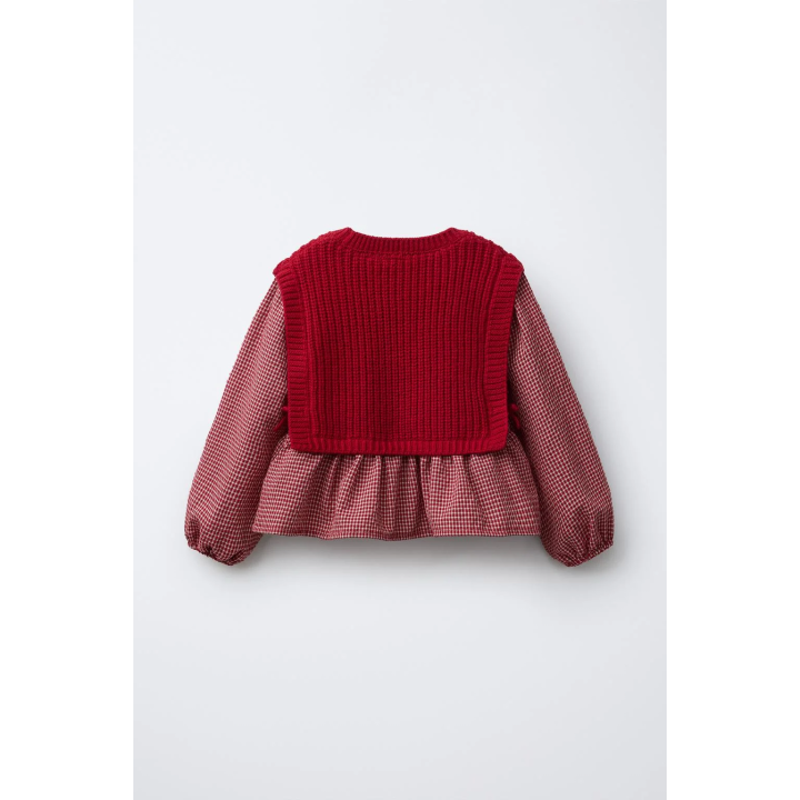 ВЯЗАНЫЙ ЖИЛЕТ ИЗ ШЕРСТИ С ВЫШИТОЙ РУБАШКОЙ