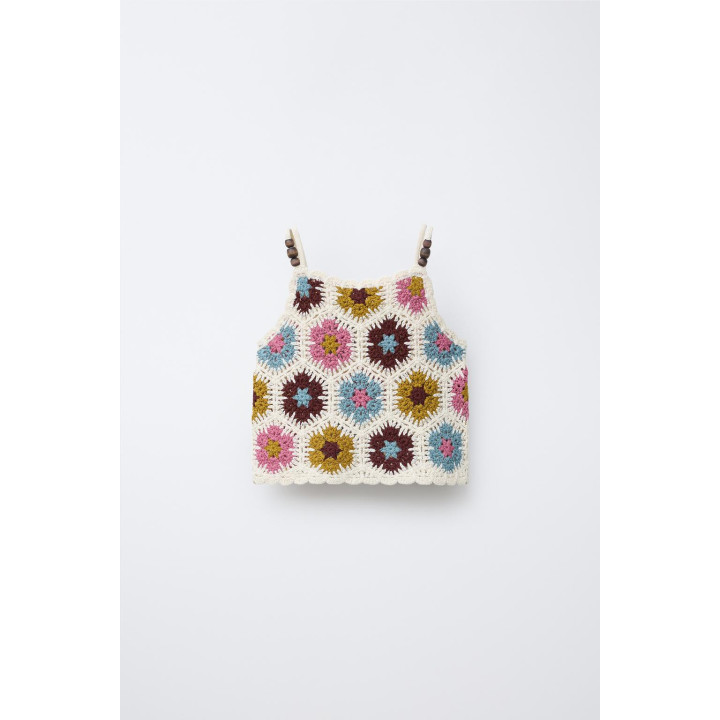 ТОП ИЗ КРУЖЕВА КРОШЕ С ЦВЕТАМИ И БУСИНАМИ