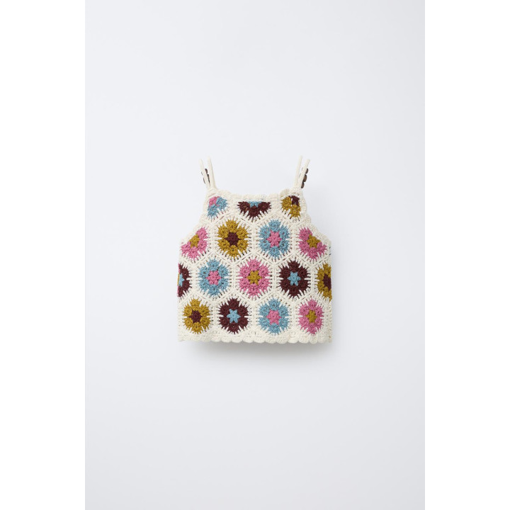 ТОП ИЗ КРУЖЕВА КРОШЕ С ЦВЕТАМИ И БУСИНАМИ