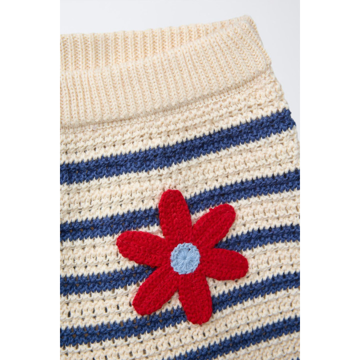 ТРИКОТАЖНЫЕ ШОРТЫ В ПОЛОСКУ С ЦВЕТОЧНЫМ РИСУНКОМ