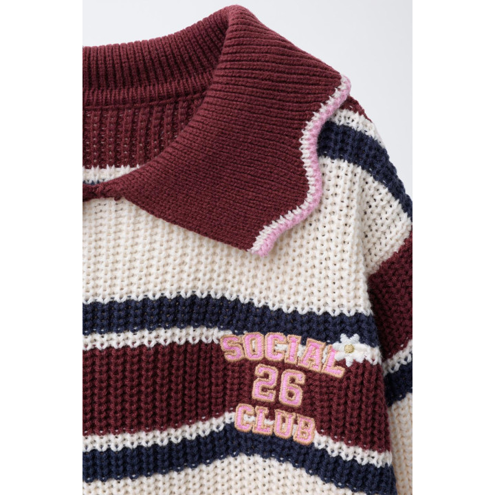 ТРИКОТАЖНЫЙ ДЖЕМПЕР ПОЛО В ПОЛОСКУ С ВЫШИВКОЙ