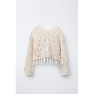 СВИТЕР ИЗ СЕТЧАТОГО ТРИКОТАЖА С БАХРОМОЙ