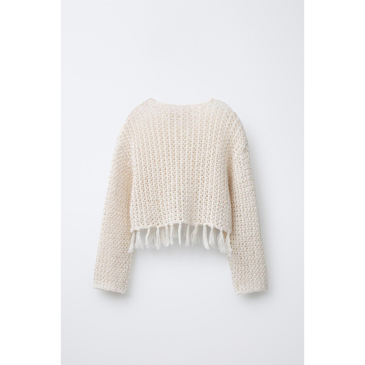 СВИТЕР ИЗ СЕТЧАТОГО ТРИКОТАЖА С БАХРОМОЙ