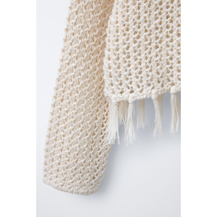 СВИТЕР ИЗ СЕТЧАТОГО ТРИКОТАЖА С БАХРОМОЙ