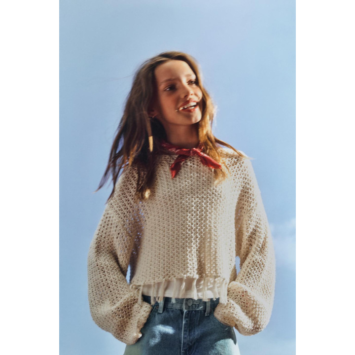 СВИТЕР ИЗ СЕТЧАТОГО ТРИКОТАЖА С БАХРОМОЙ