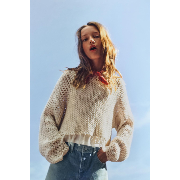 СВИТЕР ИЗ СЕТЧАТОГО ТРИКОТАЖА С БАХРОМОЙ