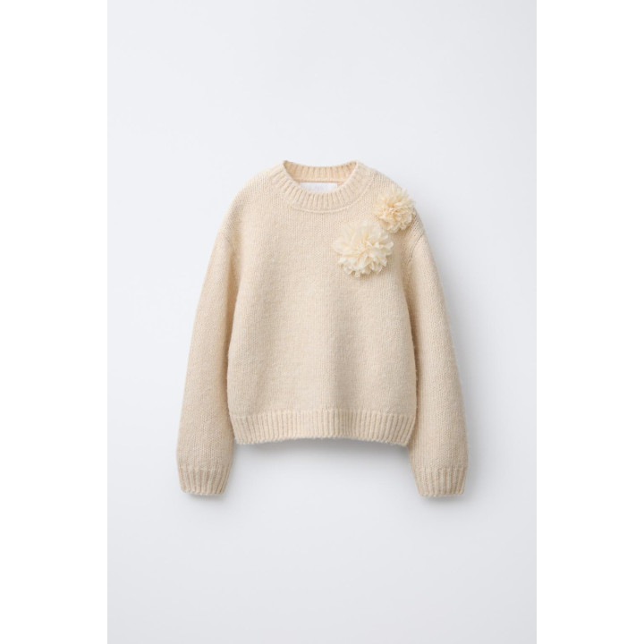 ДЖЕМПЕР ВЯЗАНЫЙ С ЦВЕТАМИ ИЗ ОРГАНЗЫ