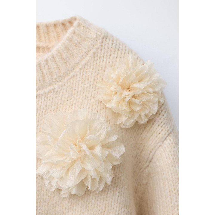 ДЖЕМПЕР ВЯЗАНЫЙ С ЦВЕТАМИ ИЗ ОРГАНЗЫ