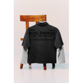 РУБАШКА ИЗ ФЛИСА С ДВОЙНЫМИ РУКАВАМИ И ЭФФЕКТОМ СТИРКИ