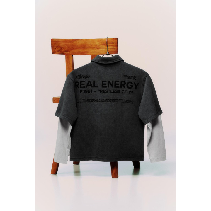 РУБАШКА ИЗ ФЛИСА С ДВОЙНЫМИ РУКАВАМИ И ЭФФЕКТОМ СТИРКИ