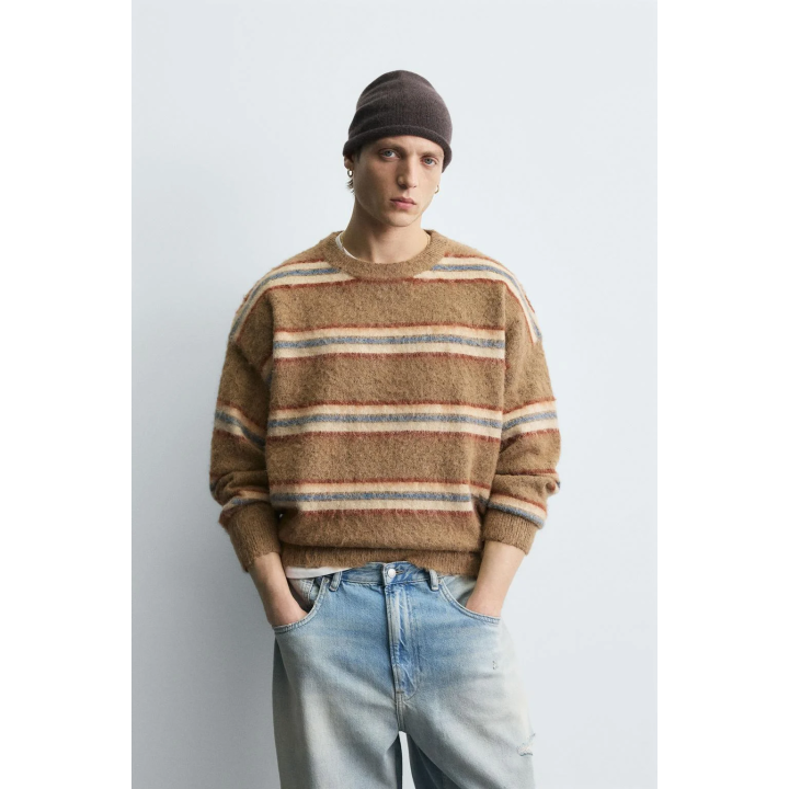 Свитер в полоску с начесом jacquard