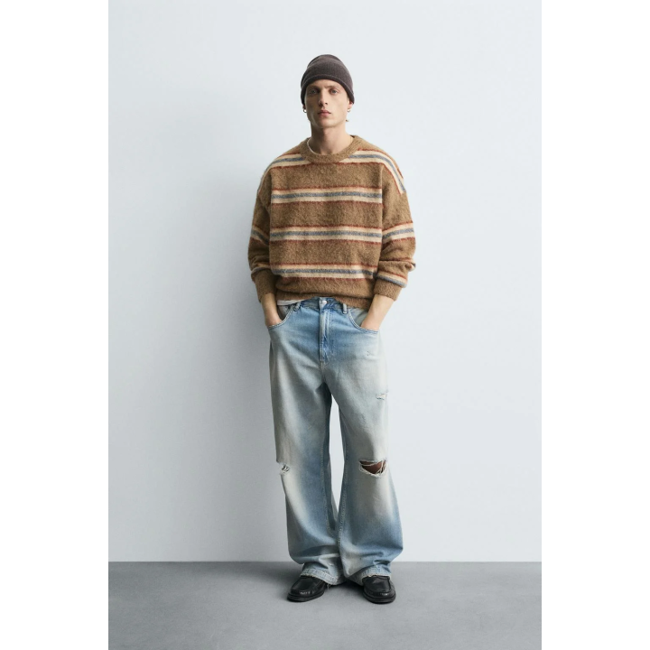 Свитер в полоску с начесом jacquard