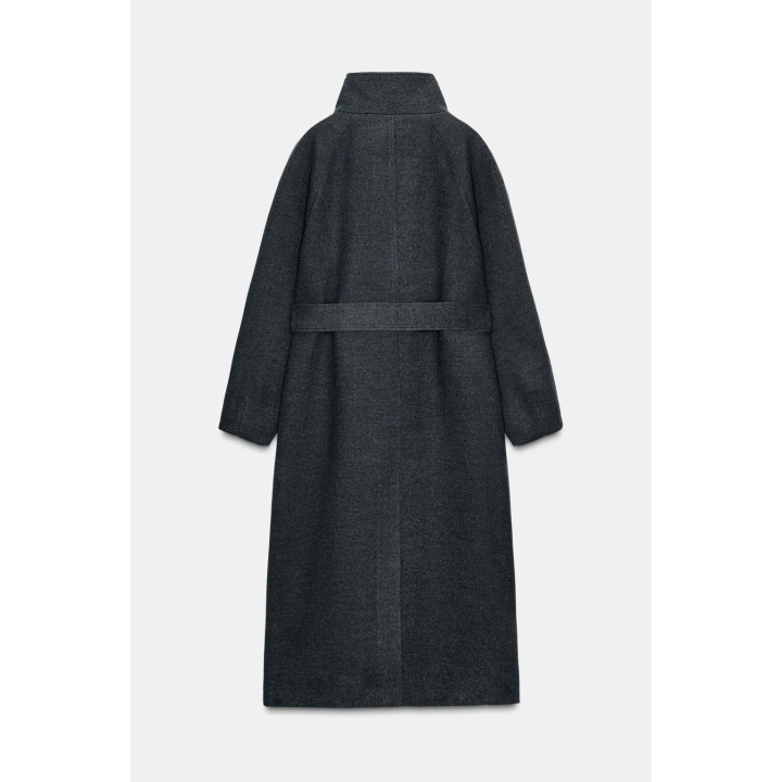 ПАЛЬТО С ВЫСОКИМ ВОРОТНИКОМ ИЗ МЯГКОЙ ТКАНИ С ПОЯСОМ